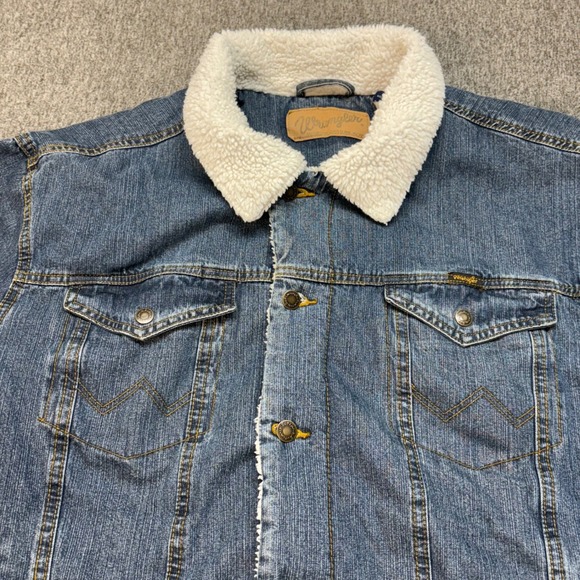 Wrangler Sherpa Lined Denim Jacket Mens Authentic Western Blue Jean Coat XL - Picture 3 of 12